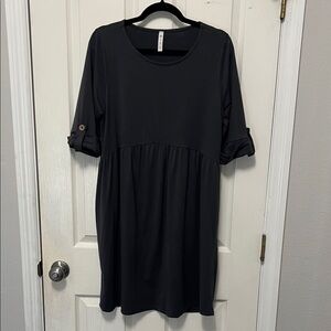 Dark Gray Casual Dress with Rolled Sleeves